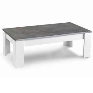 Sion Wooden Coffee Table In Matt White And Concrete Effect - UK