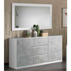 Sion Sideboard 2 Doors With Mirror In White And Concrete Effect - UK