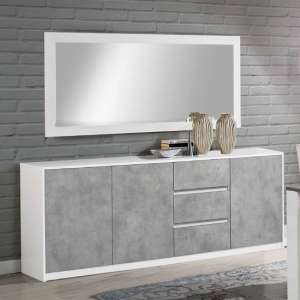 Sion Sideboard 3 Doors With Mirror In White And Concrete Effect - UK