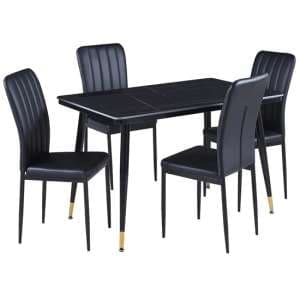 Sion Sintered Stone Dining Table In Black 4 Lucca Black Chairs - UK