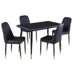 Sion Sintered Stone Dining Table In Black 4 Luxor Black Chairs - UK