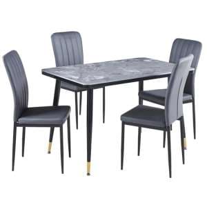 Sion Sintered Stone Dining Table In Grey 4 Lucca Grey Chairs - UK
