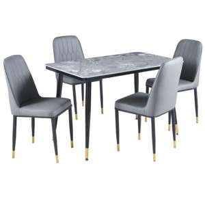 Sion Sintered Stone Dining Table In Grey 4 Luxor Grey Chairs - UK