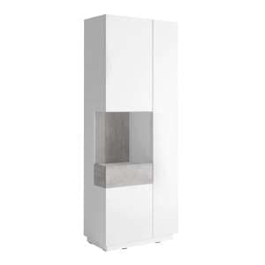 Sioux Gloss Display Cabinet Tall Left In White Concrete And LED