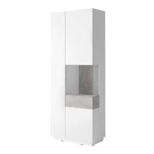 Sioux Gloss Display Cabinet Tall Right In White Concrete And LED