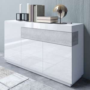 Sioux High Gloss Sideboard 3 Doors 1 Drawer In White Concrete