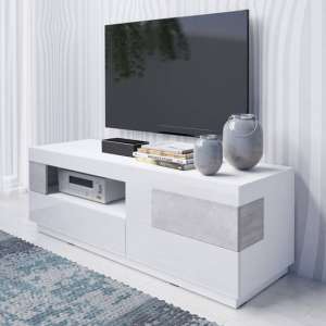 Sioux High Gloss TV Stand 1 Door 2 Drawers In White Concrete - UK