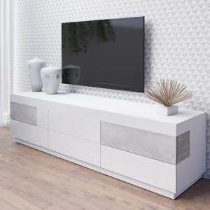 Sioux High Gloss TV Stand 6 Drawers In White Concrete - UK