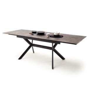 Siros Extending Glass Dining Table In Stone Brown Effect