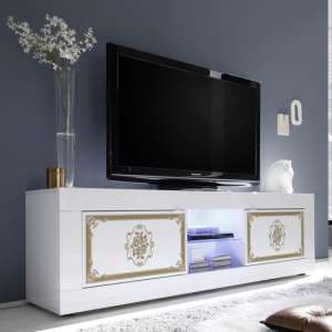 Sisseton LED High Gloss 2 Doors TV Stand In White