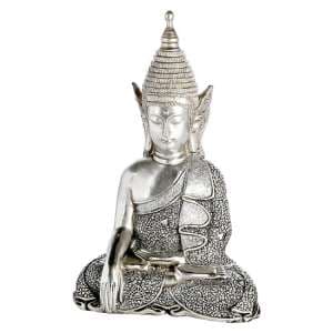 Sitting Buddha Poly Design Sculpture In Antique Silver