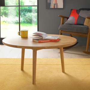Skier Wooden Circular Coffee Table In Light Solid Oak - UK