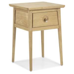 Skier Wooden Lamp Table In Light Solid Oak With 1 Drawer - UK