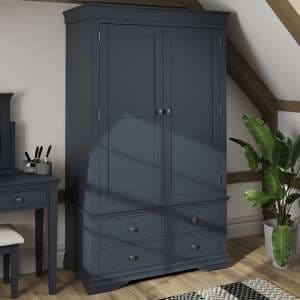 Skokie Wooden 2 Doors And 4 Drawers Wardrobe In Midnight Grey - UK