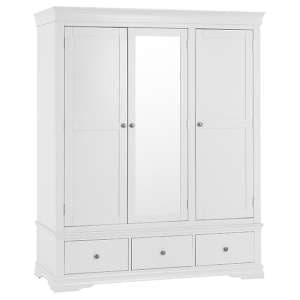 Skokie Wooden 3 Doors And 3 Drawers Wardrobe In Classic White - UK