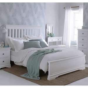 Skokie Wooden Double Bed In Classic White