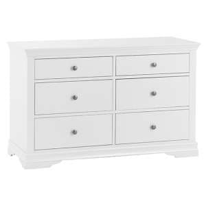 Skokie Wide Wooden Chest Of 6 Drawers In Classic White - UK