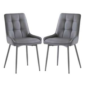 Skye Grey Faux Leather Dining Chairs With Grey Legs In Pair