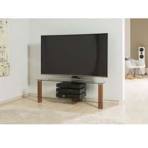 Clevedon Large Clear Glass TV Stand With Walnut Frame