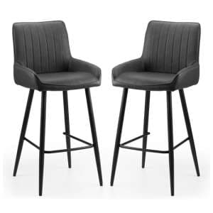 Sakaye Black Faux Leather Bar Chairs In Pair - UK