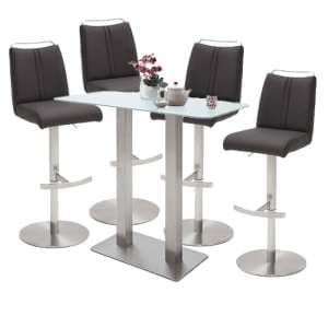 Soho Glass Bar Table With 4 Giulia Anthracite Leather Stools