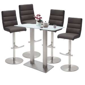 Soho Glass Bar Table With 4 Hiulia Anthracite Leather Stools