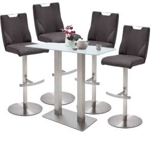 Soho Glass Bar Table With 4 Jiulia Anthracite Leather Stools