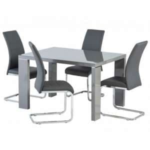 Sako Glass Top Dining Set In Grey High Gloss With 4 Sako Chairs