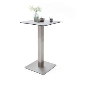 Soho Glass Bar Table Square In Light Grey And Brushed Steel Base - UK