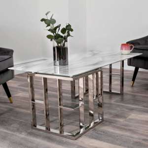 Solana Marble Effect Glass Top Coffee Table With Silver Frame