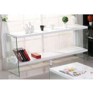Maik Modern Display Stand In White High Gloss With Glass Legs