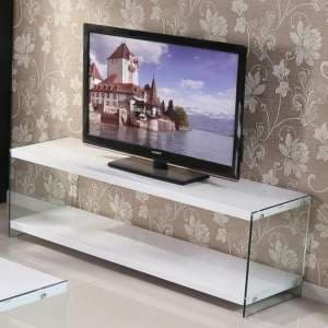 Maik Modern TV Stand In White High Gloss With Glass Legs
