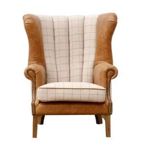 Solna Leather And Wool Fluted Lounge Chair In Natural And Brown