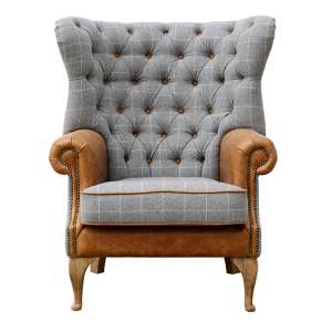 Solna Leather And Wool Wing Lounge Chair In Grey And Brown