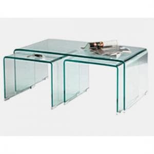 Afya Glass Coffee Table In Clear With 2 Side Tables