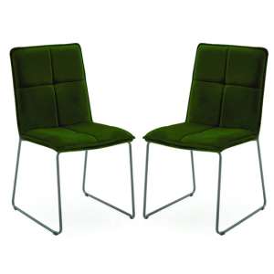 Sorani Green Velvet Dining Chairs With Metal Legs In Pair