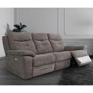Sotra Fabric Electric Recliner 3 Seater Sofa In Graphite - UK