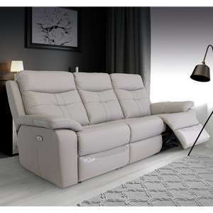 Sotra Fabric Electric Recliner 3 Seater Sofa In Light Grey - UK