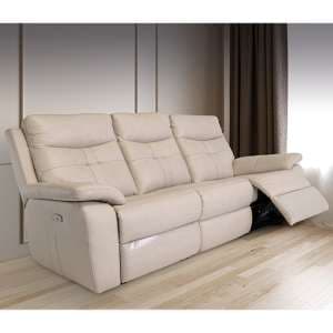 Sotra Faux Leather Electric Recliner 3 Seater Sofa In Stone