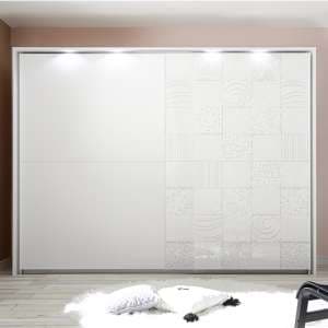 Soxa LED Sliding Door Wooden Wardrobe In Serigraphed White