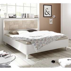 Soxa LED Wooden King Size Bed In Serigraphed Sonoma Oak - UK
