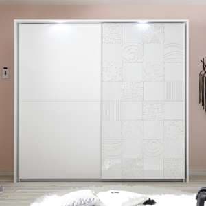Soxa LED Wooden Sliding Door Wardrobe In Serigraphed White