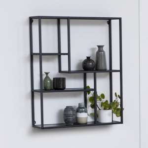 Sparks 3 Shelves Wall Shelf In Ash Black With Black Metal Frame