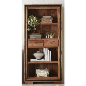 Spica Wooden Large Wide 2 Drawers Bookcase In Natural Sheesham