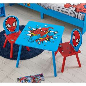 Spider-Man Childrens Wooden Table And 2 Chairs In Blue - UK