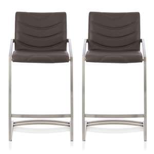 Spproc Brown Faux Leather Counter Height Bar Stools In Pair - UK