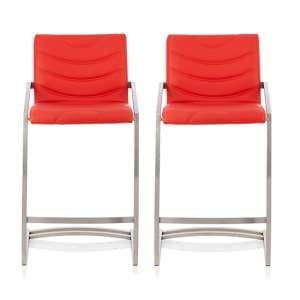 Spproc Red Faux Leather Counter Height Bar Stools In Pair - UK
