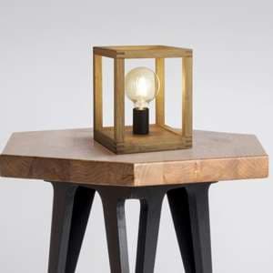 Square 1 Light Table Lamp With Wooden Frame - UK