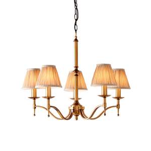 Stanford 5 Lights Pendant In Antique Brass With Beige Shades - UK