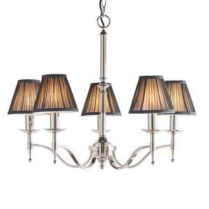 Stanford 5 Lights Pendant In Nickel With Black Shades - UK